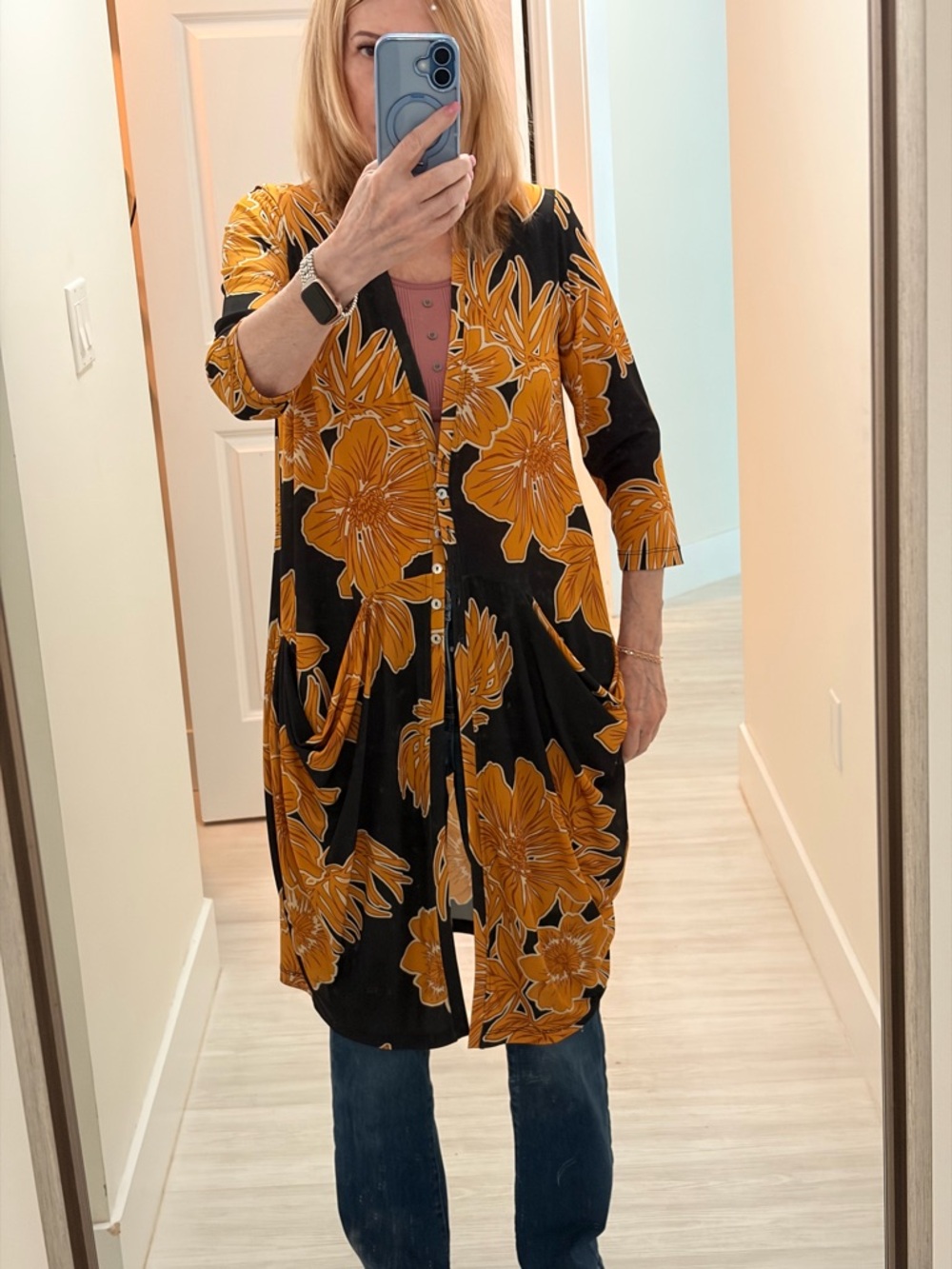 Alembika Long Floral Button-Front Coatigan NWOT